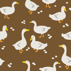 Seamless pattern of geese laying eggs farm themed children wallpaper background illustration