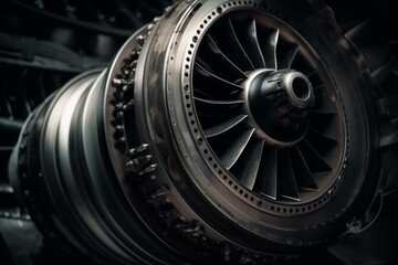 Rotor blades of a jet engine viewed up close. Generative AI
