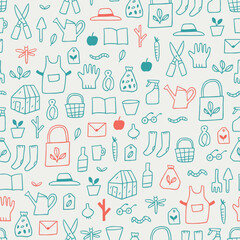 Seamless pattern of doodle gardening theme sketch illustration simple fun kids design