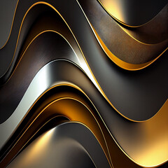 Futuristic Generative AI Illustrations: Black, Gold and Gray Organic Layered Shapes in Space