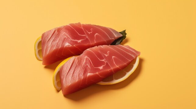 tuna sashimi on pastel background generated with generative ai technology