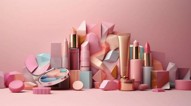 various makeup products, skincare and beauty products, cosmetics picture, AI generated