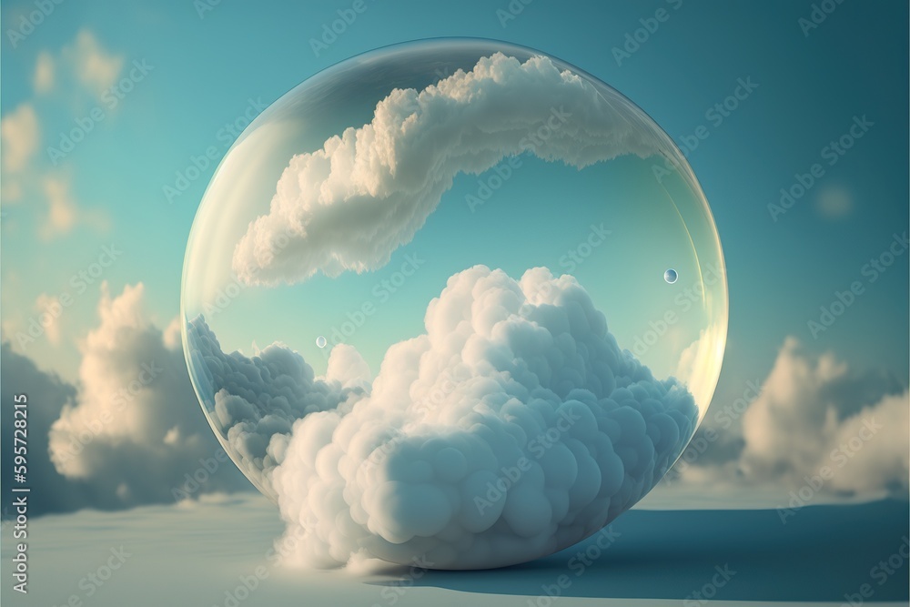 Poster beautiful modern abstract artwork of the sky captured in the transparent sphere bubble that reflect 