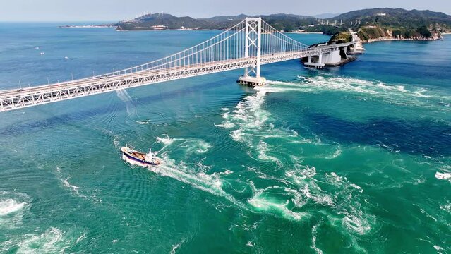 鳴門大橋の渦潮をドローンで空撮