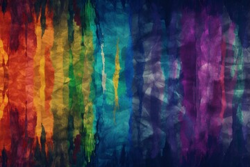 Rainbow watercolor brush stripes seamless pattern on dark violet background with grunge collage. Generative AI