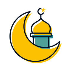 Naklejka premium moon with mosque religion islamic icon button vector illustration