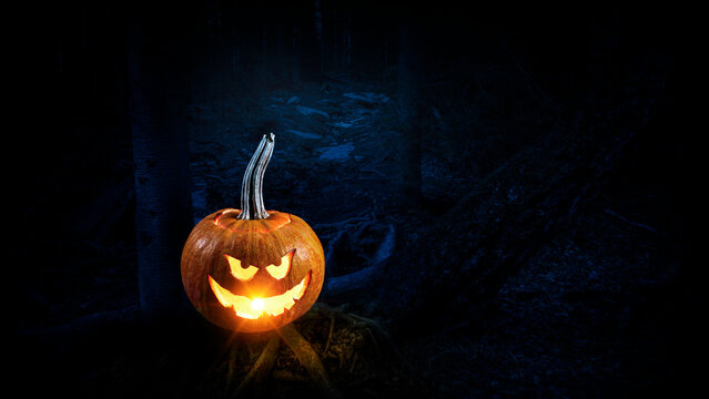 Halloween image with pumpkins . Mixed media