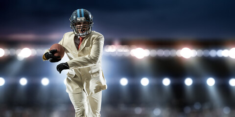 Businessman acting as american football players