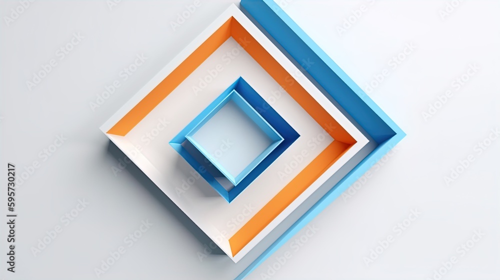Poster geometric shapes transition from orange to blue on a white square background in 8k created with gene