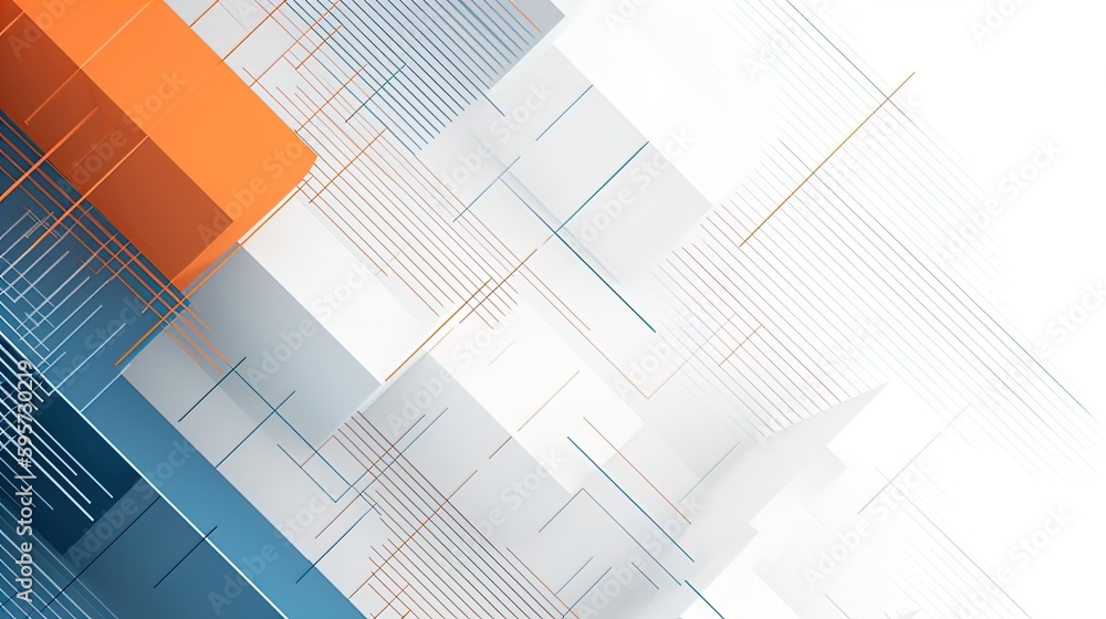Poster geometric shapes transition from orange to blue on a white square background in 8k created with gene