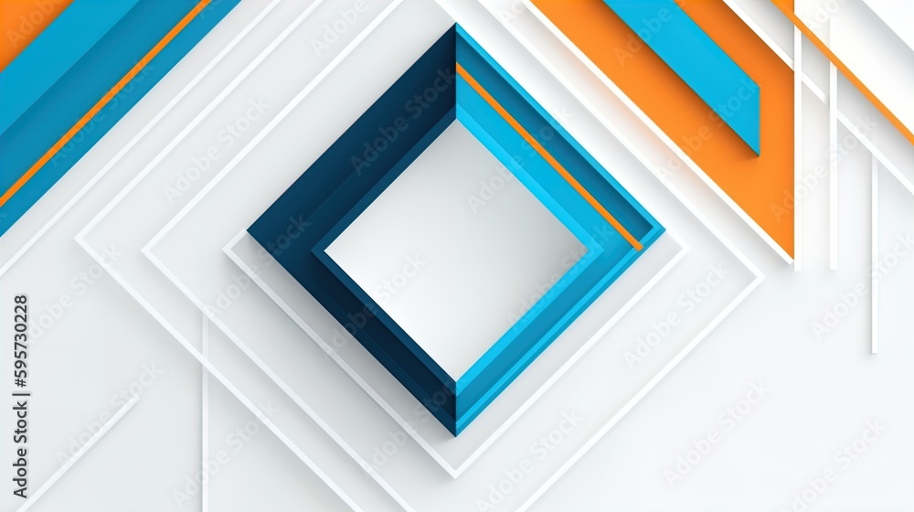 Poster geometric shapes transition from orange to blue on a white square background in 8k created with gene