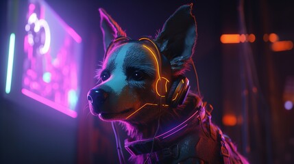 cyberpunk dog portrait, digital art illustration, Generative AI