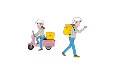 スクーターに乗って宅配をする女の子のイラスト