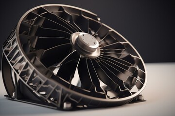 3D render of a fan for engine cooling on a white background. Generative AI