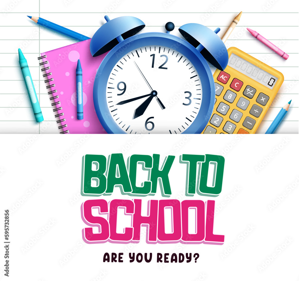 Poster back to school vector template. back to school text in empty space with student items and supplies. 