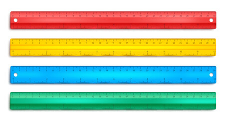 School ruler vector set design. Back to school ruler elements for study measurement and scale. Vector illustration isolated in white educational elements.  