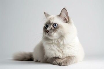 Full-bodied white Ragdoll cat on a white background. Generative AI