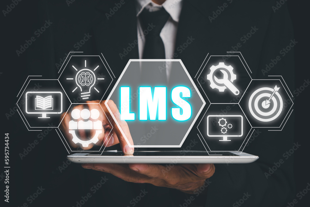 Aufkleber lms, learning management system concept, business person using tablet with lms icon on virtual scree