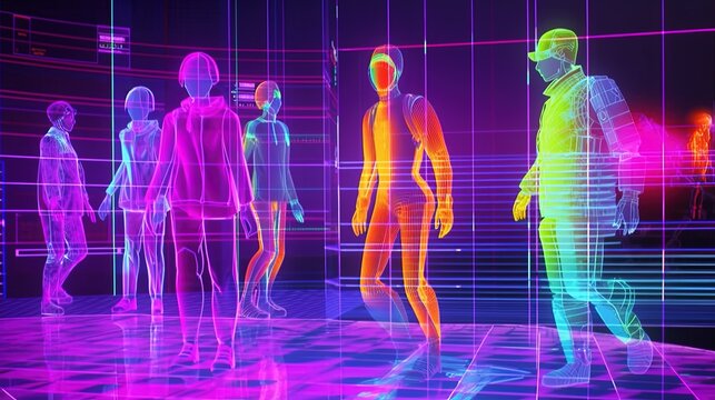 colorful people thermal scan, digital art illustration, Generative AI