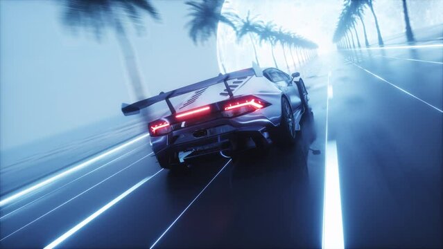 Sci-Fi Sport Car riding synthwave Background