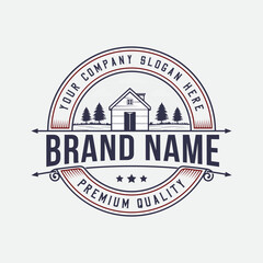 Unique cabin and wooden house  logo design, mountains, and pine forest, vintage wooden house
