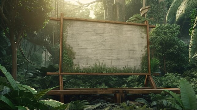 empty billboard jungle frame, digital art illustration, Generative AI