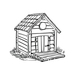 Pet house coloring book, Pet house coloring page, black and white drawing for coloring pages vector illustration.