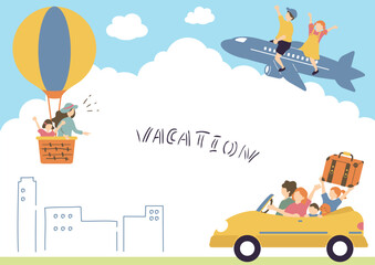 乗り物で旅行を楽しむ人達