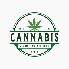 Antique luxury and Weed leaf, marijuana logo, royal vintage cannabis leaf logo design frame for a hemp oil brand