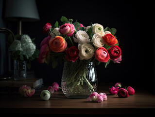 Beautiful Roses in Vase, Generative AI