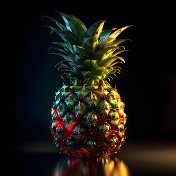 Luminescent juicy Pineapple, subsurface scattering, chromatic aberration, hyperrealistic, amazing photo