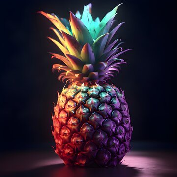 Luminescent juicy Pineapple, subsurface scattering, chromatic aberration, hyperrealistic, amazing photo