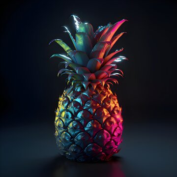 Luminescent juicy Pineapple, subsurface scattering, chromatic aberration, hyperrealistic, amazing photo