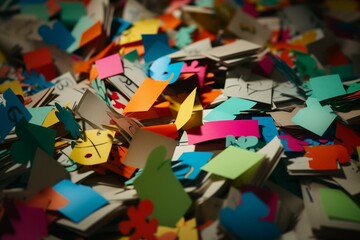 Assortment of colorful sticky notes with question marks. Generative AI