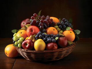 Fresh fruit basket on table