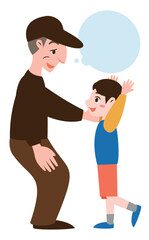 チャイルドグルーミング・誘拐をしている誘う高齢の不審者と喜ぶ男の子の人物カットイラスト_横向き