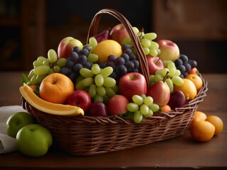 Naklejka na ściany i meble Fresh fruit basket on table