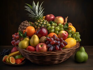 Naklejka na ściany i meble Fresh fruit basket on table