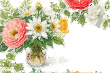 Beautiful abstract oil painting flowers and card