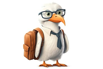 Obraz premium Cartoon Albatross Student With Backpack Generative AI