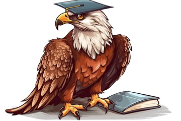 Cartoon Eagle Undergrad With Graduate Cap Generative AI