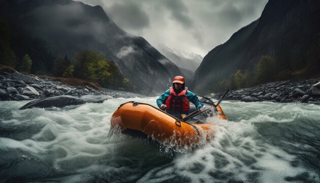 daring adventurer skillfully navigating a sports inflatable boat