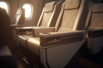 Fototapeta premium Exclusive First Class Airplane Seating with Personal Entertainment System, Generative AI