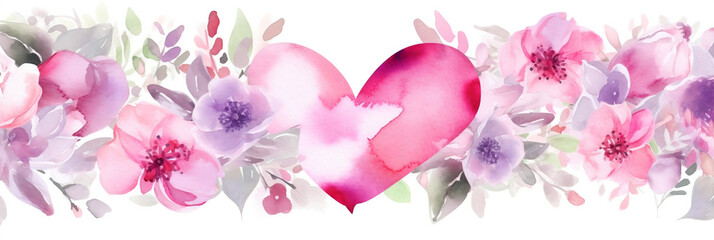 Fototapeta na wymiar Mother's Day Background with Pink Watercolor Love Heart, Beautiful Flowers Design, Generative AI