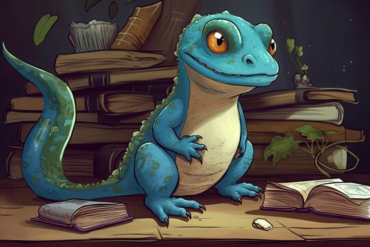 Cartoon Salamander Student Getting Ready For Exams Generative AI