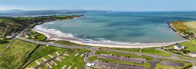 Aerial view of Browns Bay Beach in Islandmagee Larne Northern Ireland