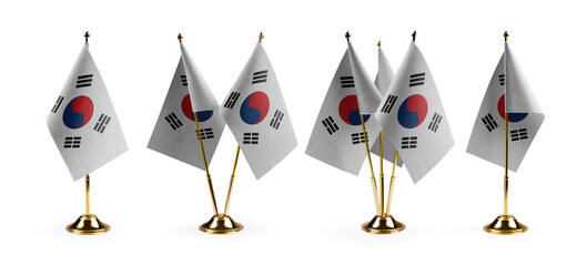 Small national flags of the South Korean on a white background