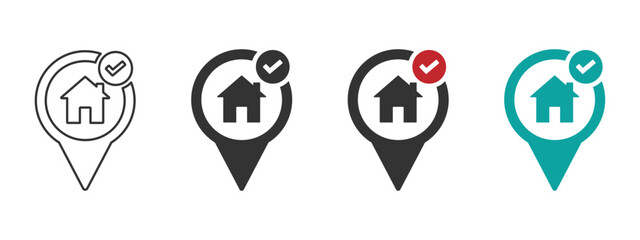 Correct house location vector icons set. correct house vector sign. correct address vector sign collection