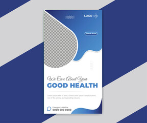 Creative healthcare clinic or hospital social media instagram stories template design.
