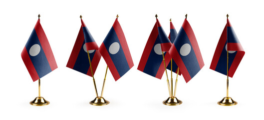 Small national flags of the Laos on a white background